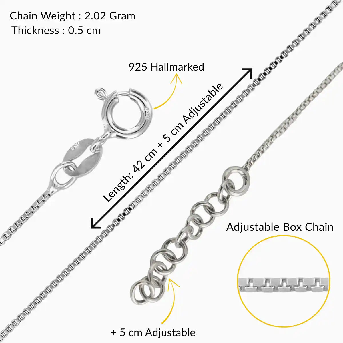 Silver Classic Simple Adjustable Box Chain