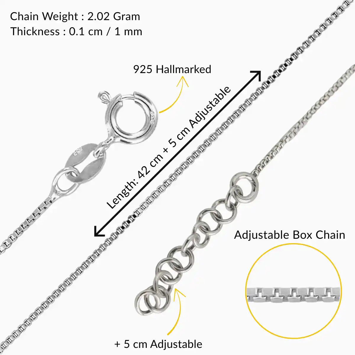 Silver Classic Simple Adjustable Box Chain