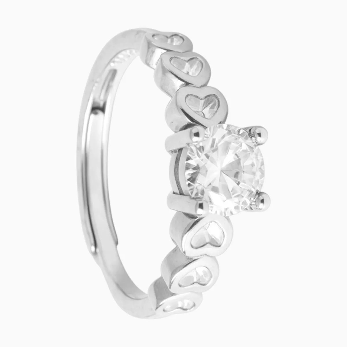 Silver Zircon Ring with Heart Shape Design