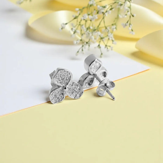 Silver Sparkling Floral Stud Earrings