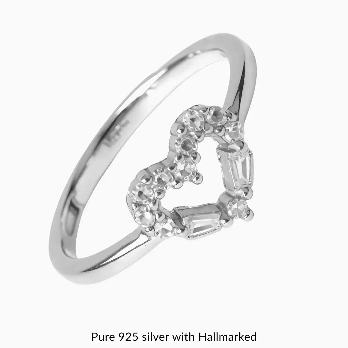 Silver Sparkling Love Heart Zircon Ring