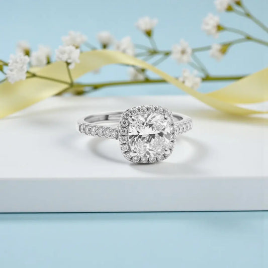 Cushion Cut Adjustable Silver Diamond Ring