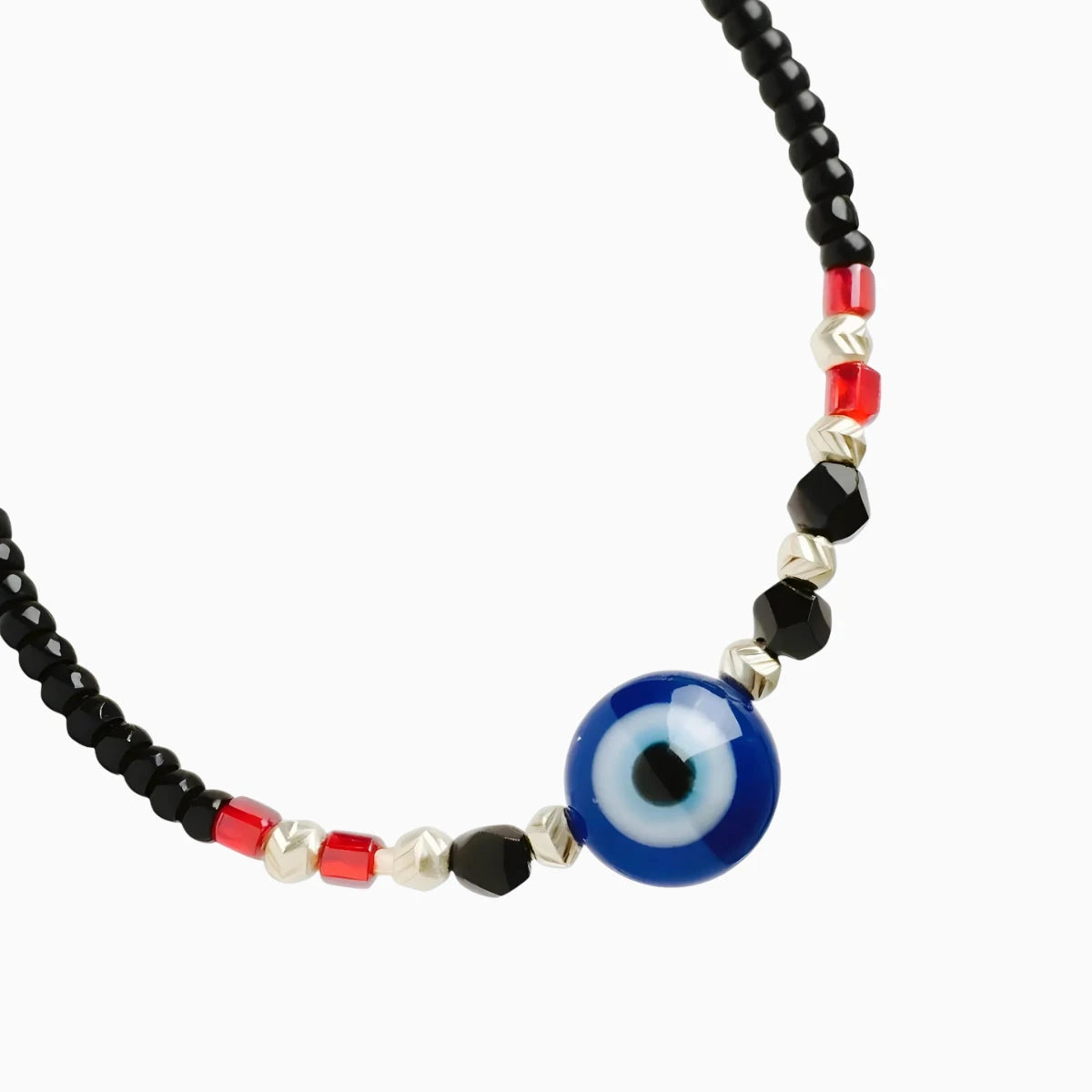Silver Evil Eye Adjustable Beaded Bracelet