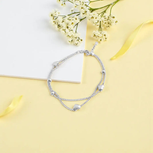 Silver Delicate Heart Layered Bracelet