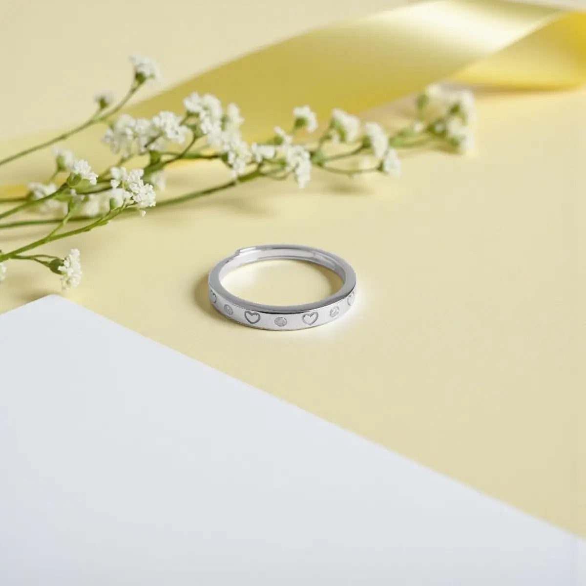Silver Heart with Diamond Patterned Ring