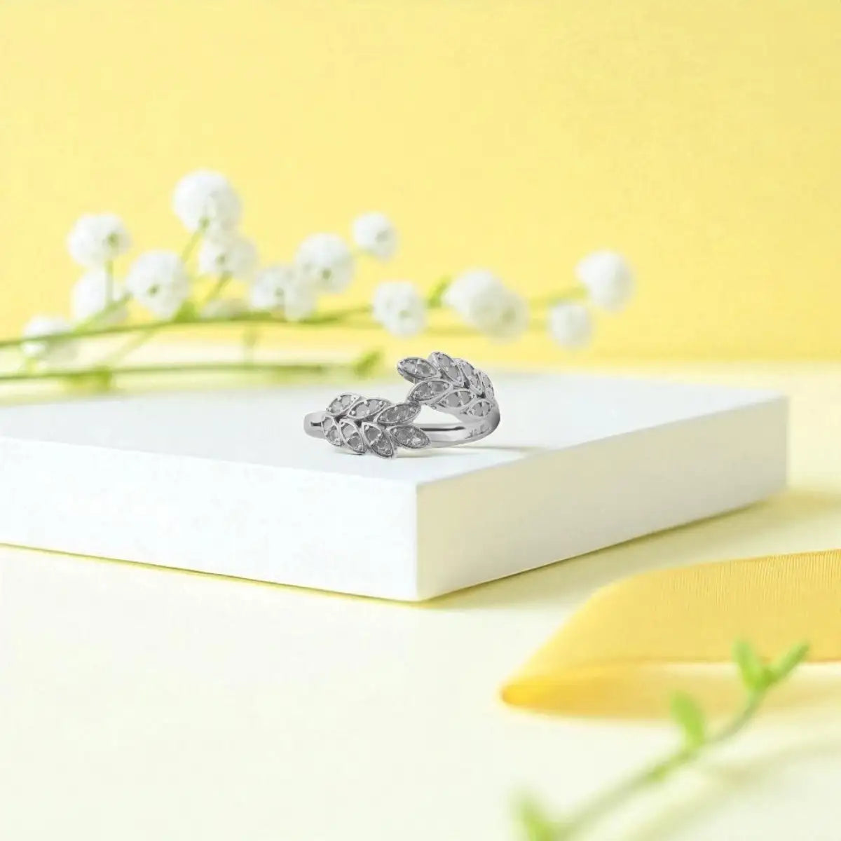 Silver Adjustable Leaf Pattern Ring