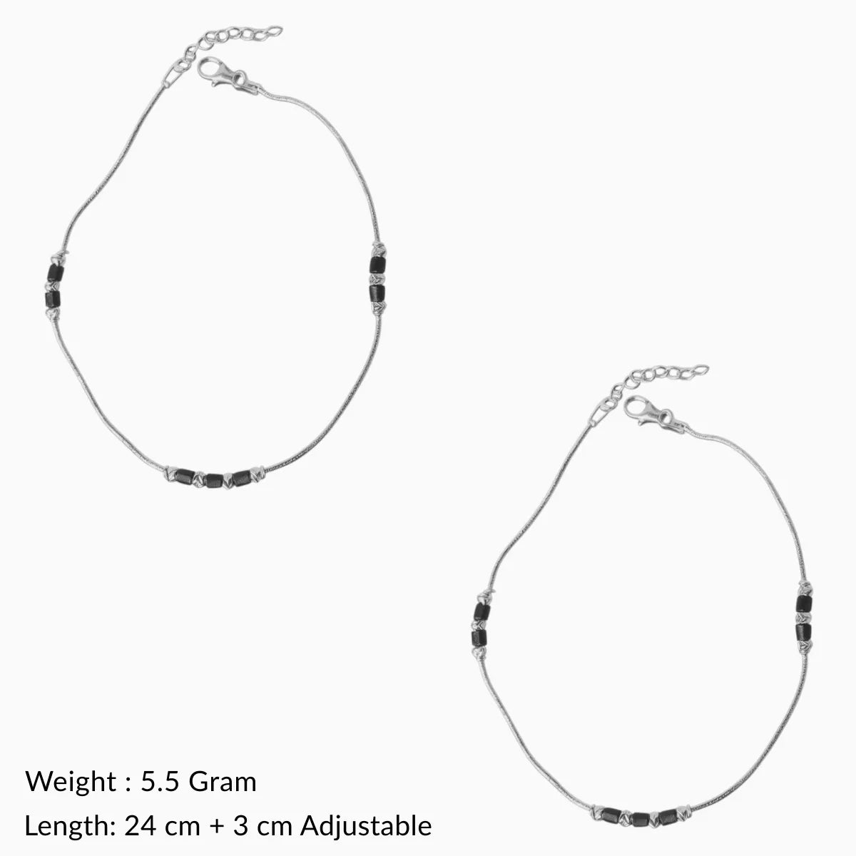 Silver Adjustable Minimalist Anklet with Black Beads