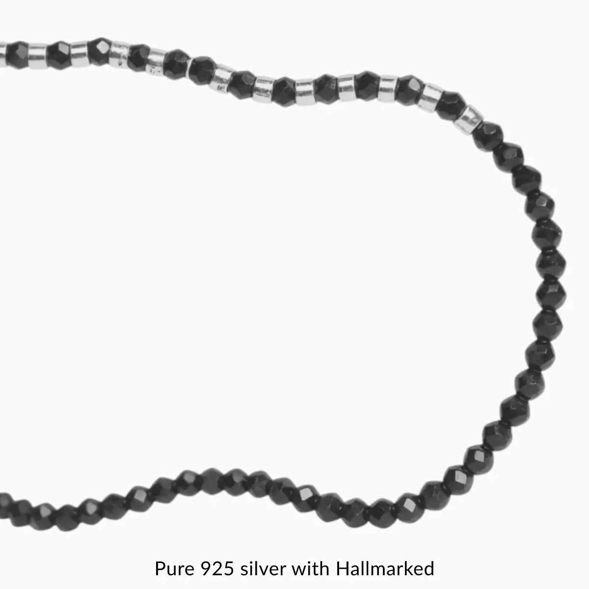Black Beaded Adjustable Silver Anklet with Evil Eye