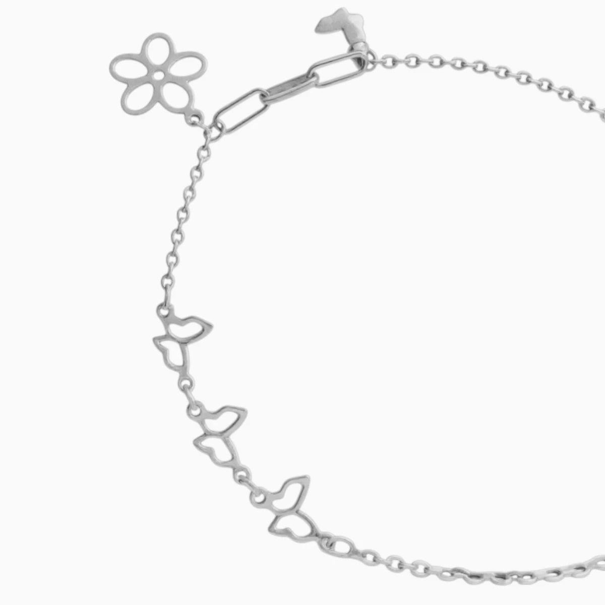 Silver Flower & Butterfly Charm Minimalist Bracelet