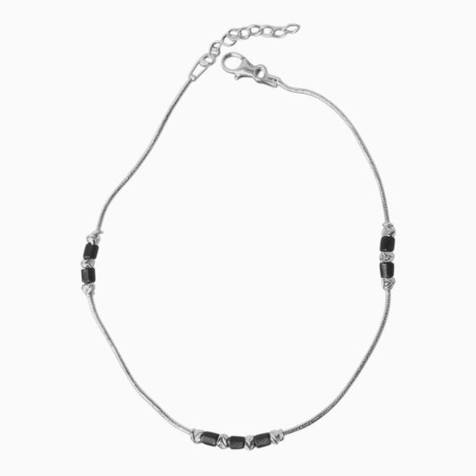 Silver Adjustable Minimalist Anklet with Black Beads