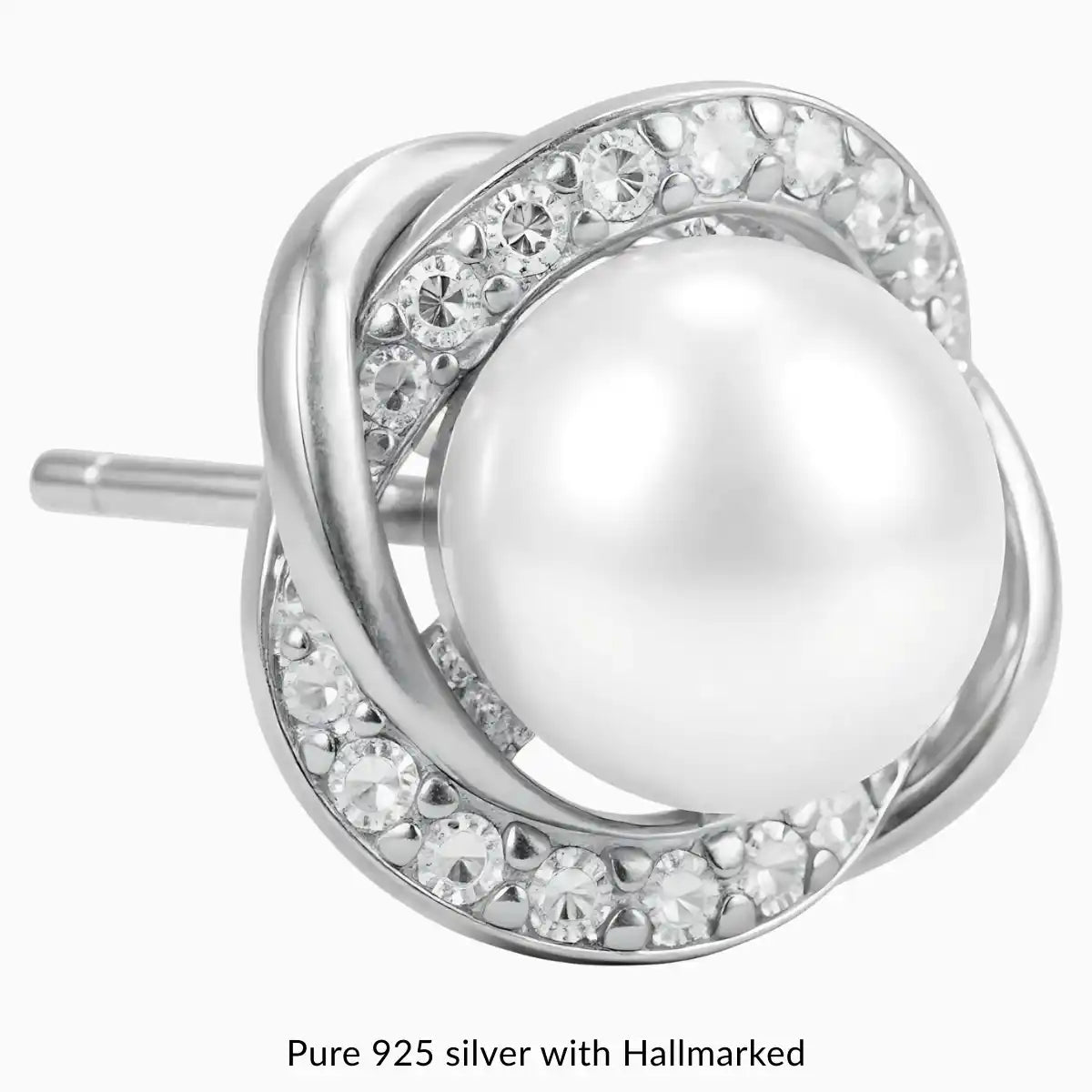 Silver Diamond & Pearl Stud Earrings for Women