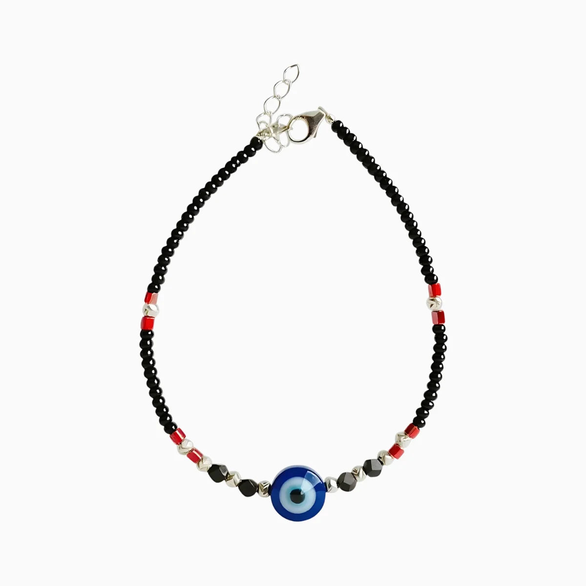 Silver Evil Eye Adjustable Beaded Bracelet