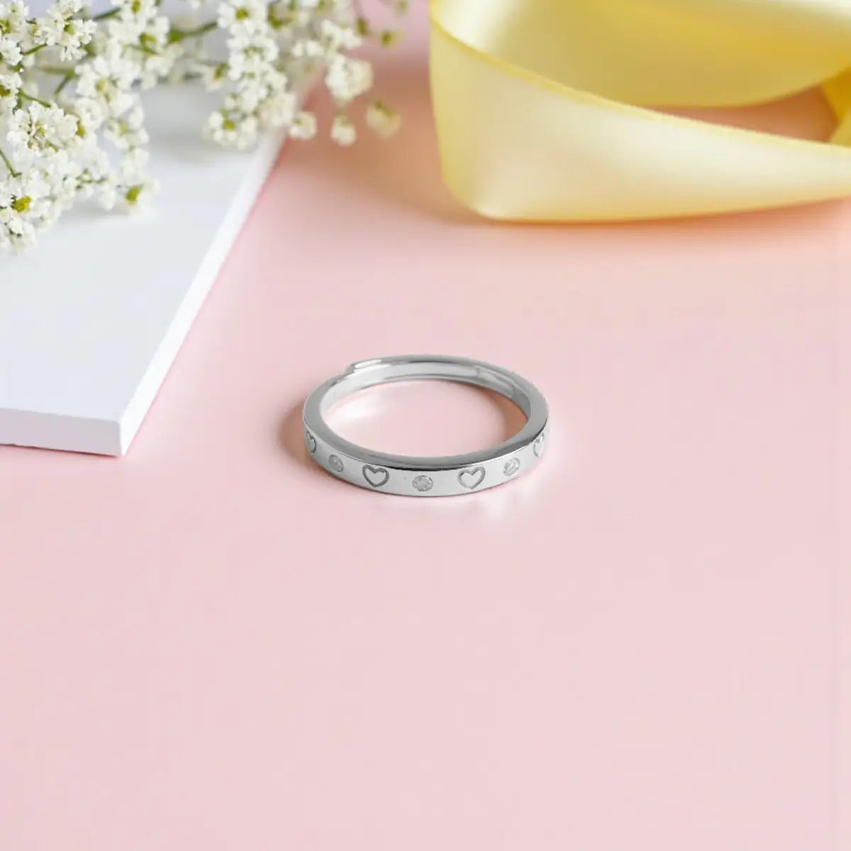 Silver Heart with Diamond Patterned Ring