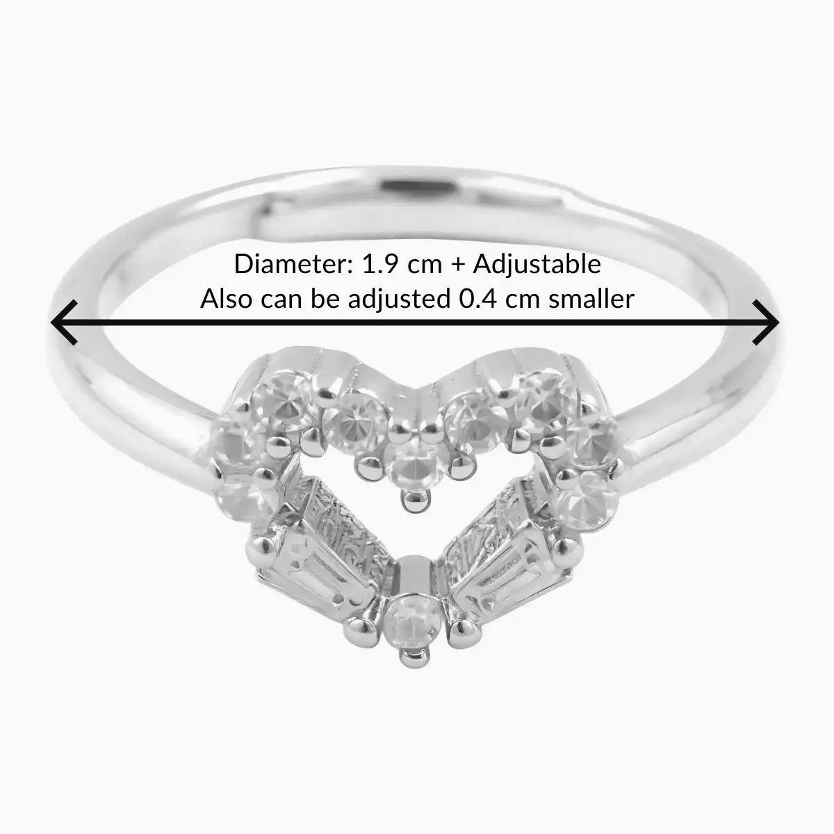 Silver Sparkling Love Heart Zircon Ring