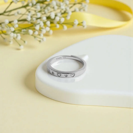 Silver Heart with Diamond Patterned Ring