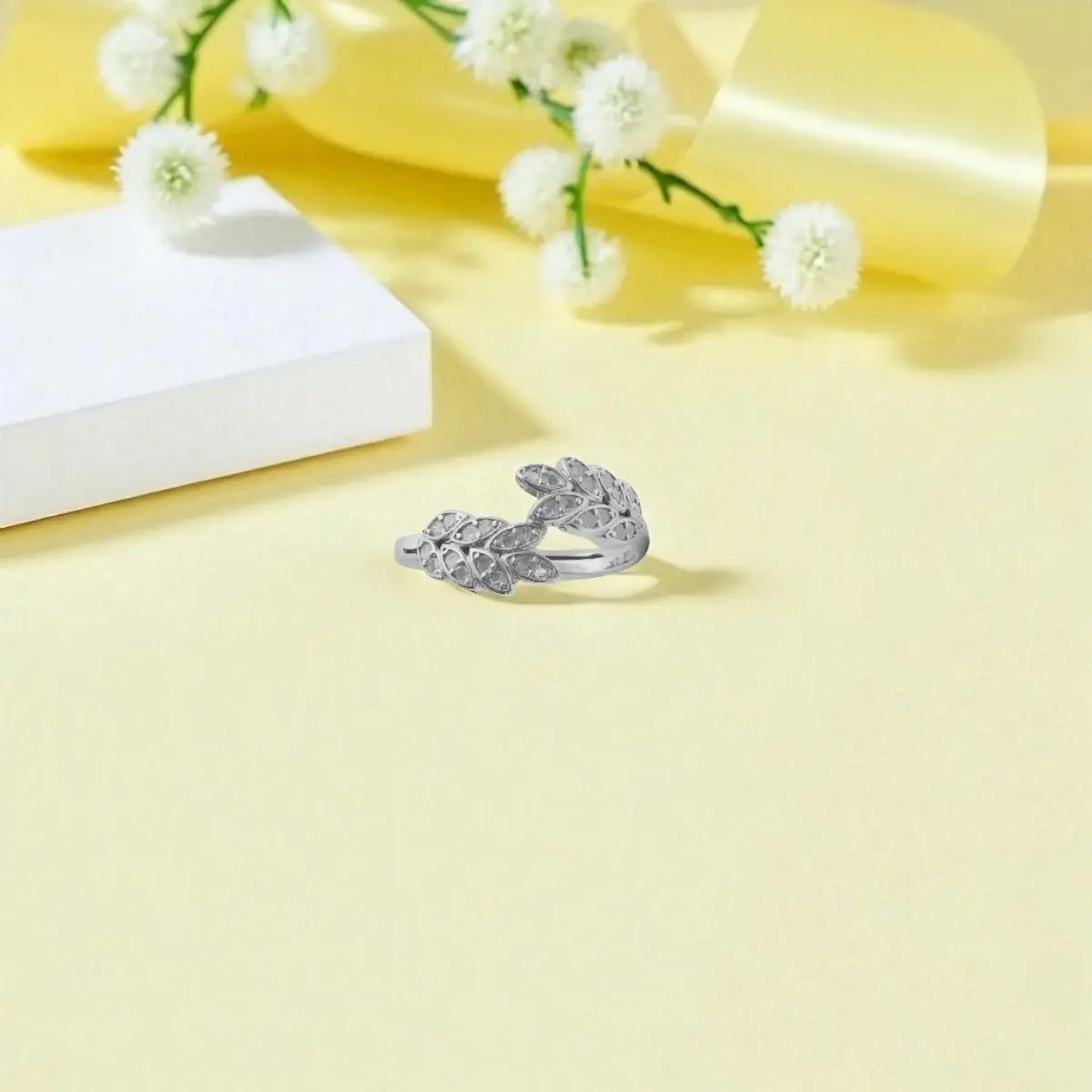 Silver Adjustable Leaf Pattern Ring