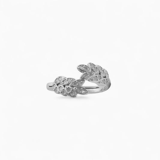 Silver Adjustable Leaf Pattern Ring