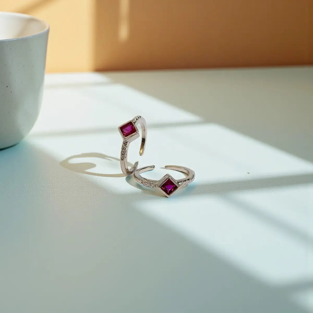 Silver Adjustable Toe Ring with Maroon Diamond