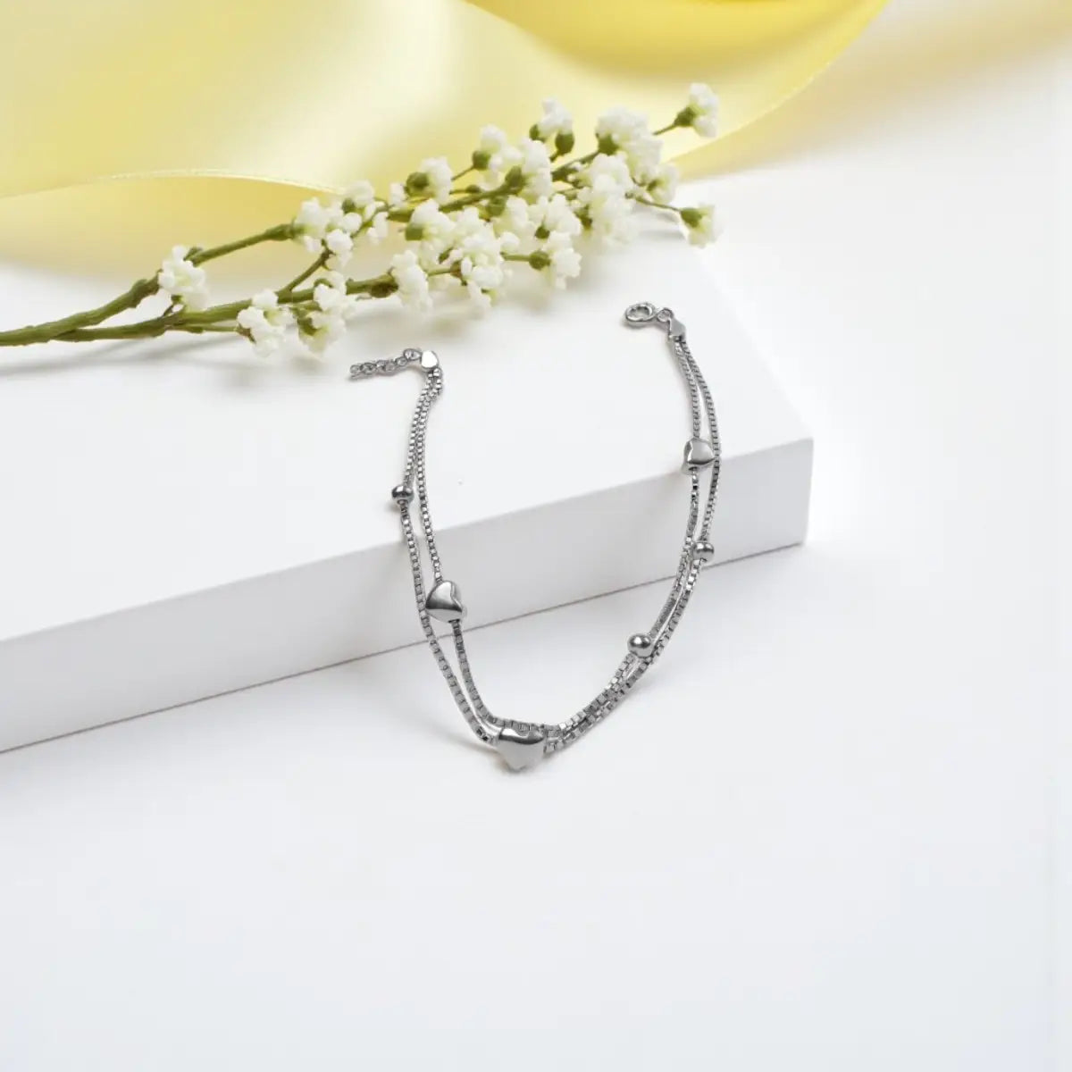 Silver Delicate Heart Layered Bracelet