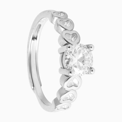Silver Zircon Ring with Heart Shape Design