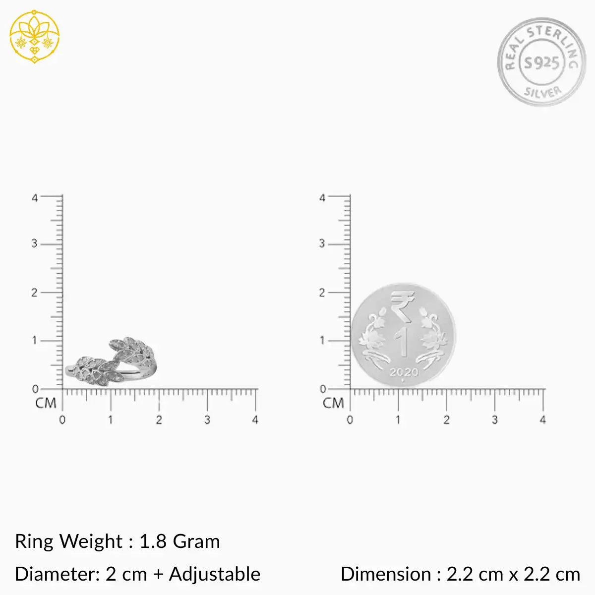 Silver Adjustable Leaf Pattern Ring