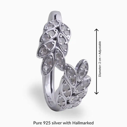 Silver Adjustable Leaf Pattern Ring