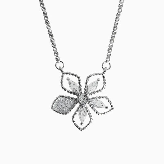 Adjustable Silver Flower Necklace for Women