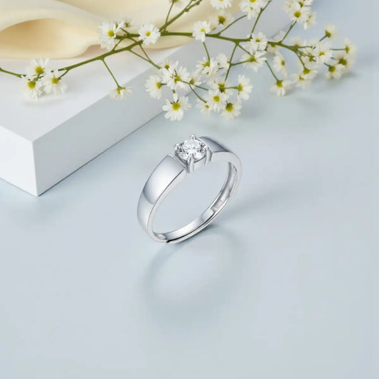 Bold Solitaire Silver Adjustable Promise Ring