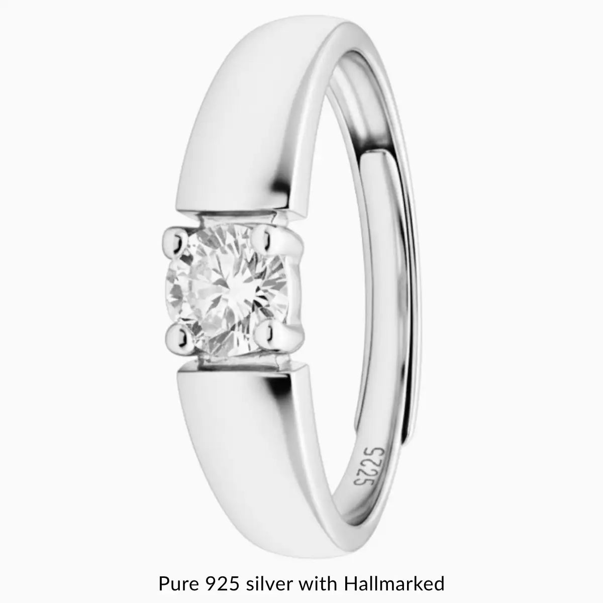 Bold Solitaire Silver Adjustable Promise Ring