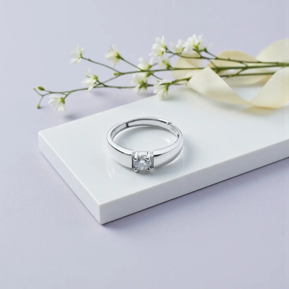 Bold Solitaire Silver Adjustable Promise Ring