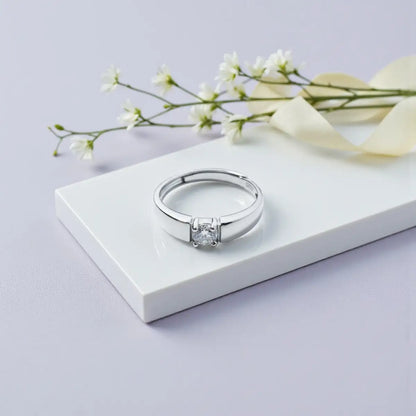 Bold Solitaire Silver Adjustable Promise Ring