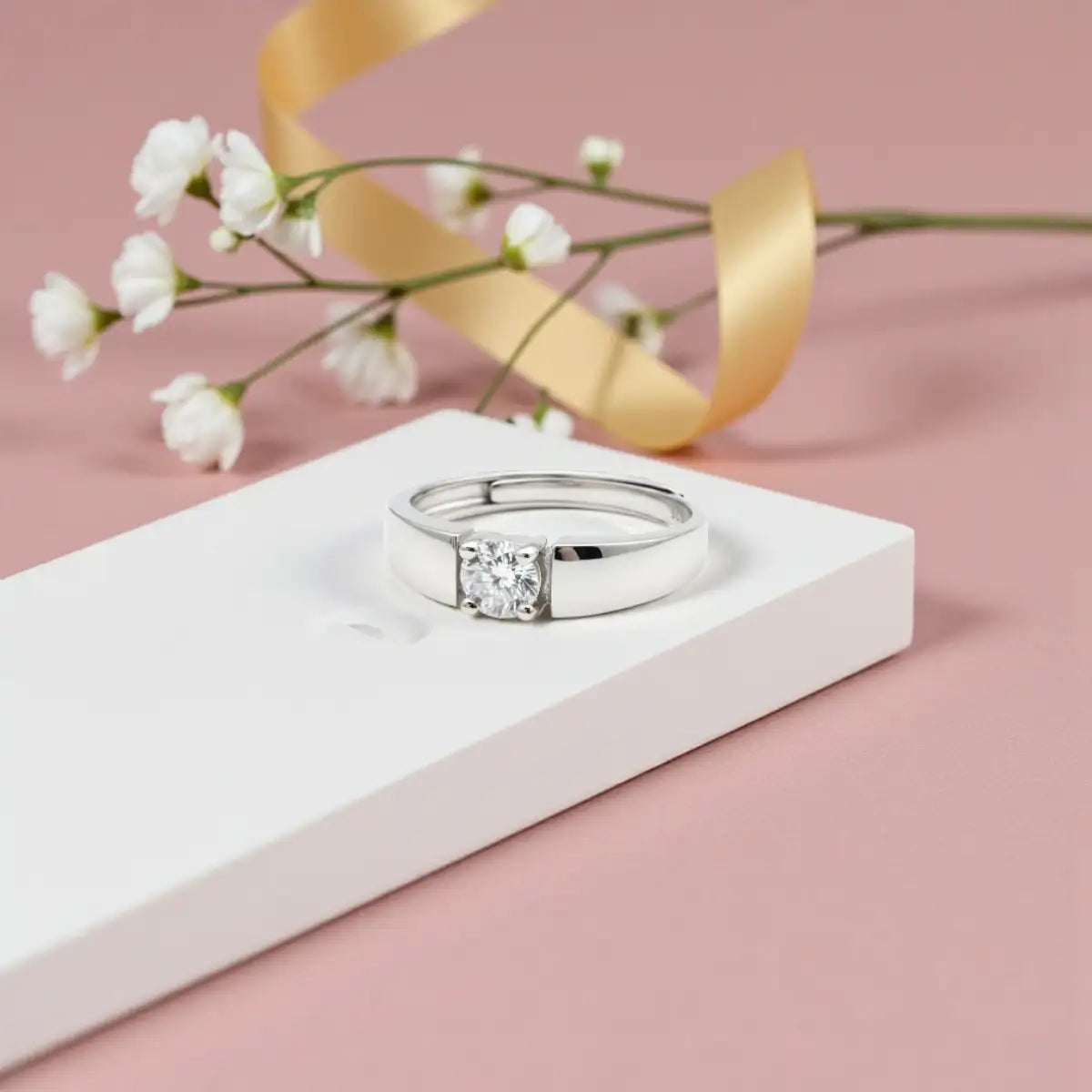 Bold Solitaire Silver Adjustable Promise Ring