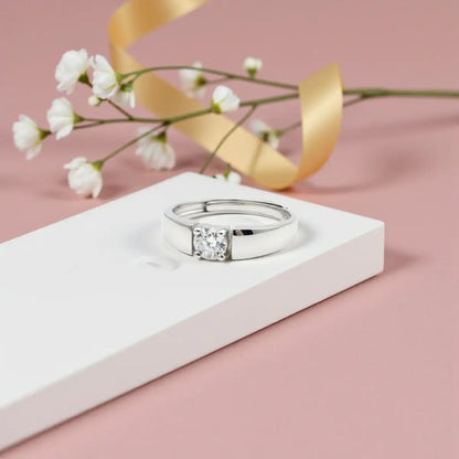 Bold Solitaire Silver Adjustable Promise Ring