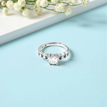 Silver Zircon Ring with Heart Shape Design