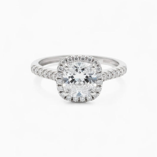 Cushion Cut Adjustable Silver Diamond Ring