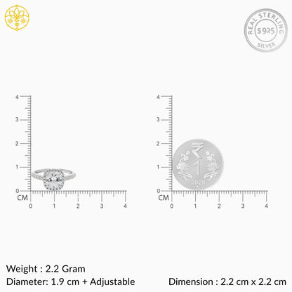 Cushion Cut Adjustable Silver Diamond Ring