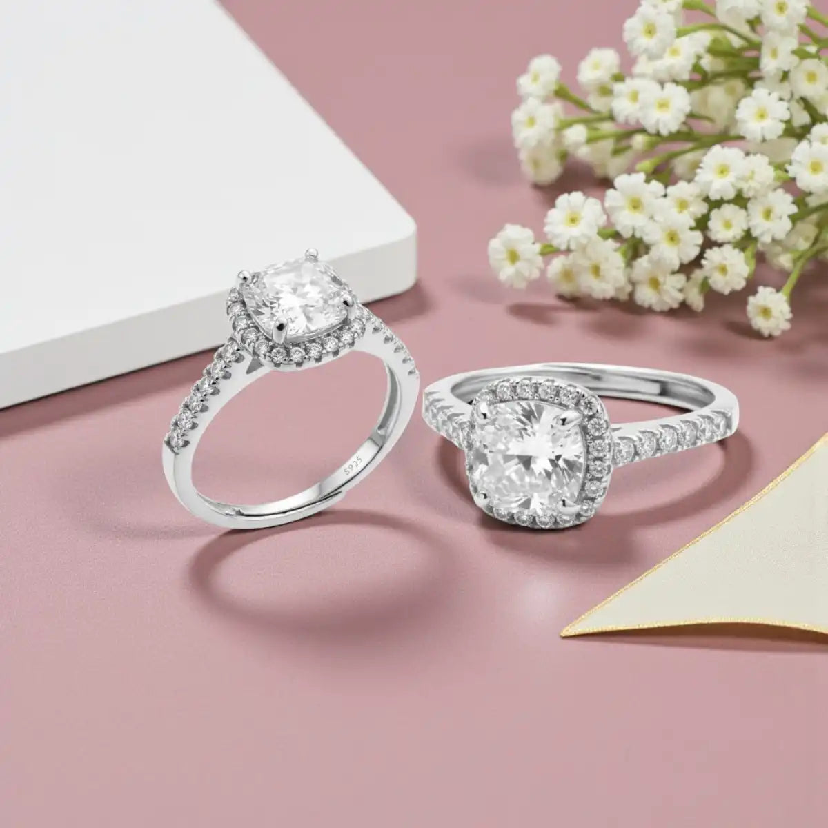 Cushion Cut Adjustable Silver Diamond Ring