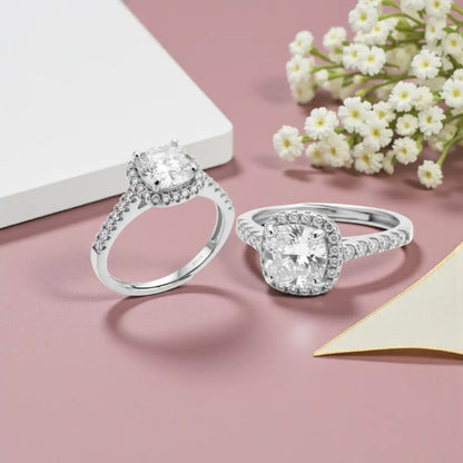 Cushion Cut Adjustable Silver Diamond Ring