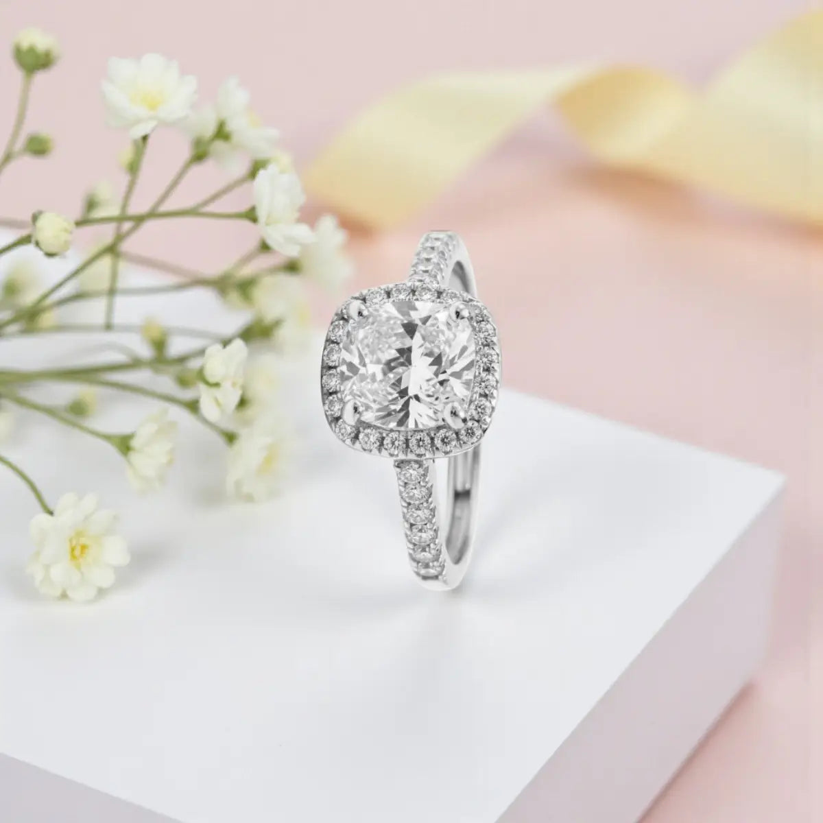 Cushion Cut Adjustable Silver Diamond Ring