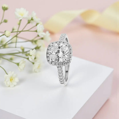 Cushion Cut Adjustable Silver Diamond Ring