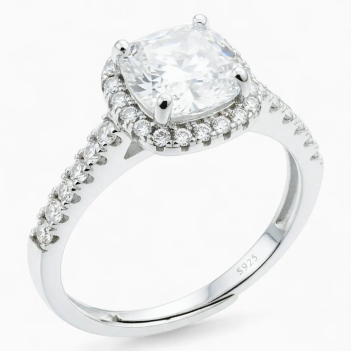 Cushion Cut Adjustable Silver Diamond Ring