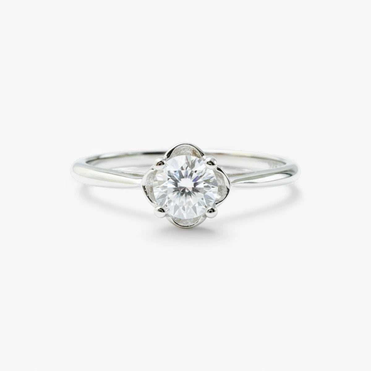 Flower Solitaire Silver Adjustable Ring