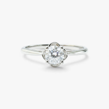 Flower Solitaire Silver Adjustable Ring