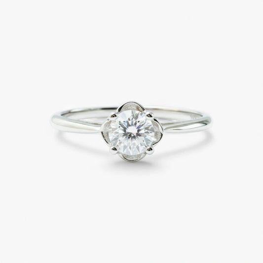 Flower Solitaire Silver Adjustable Ring