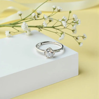 Flower Solitaire Silver Adjustable Ring