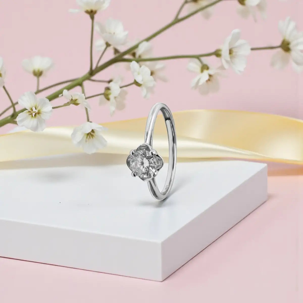 Flower Solitaire Silver Adjustable Ring