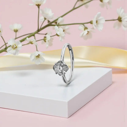 Flower Solitaire Silver Adjustable Ring