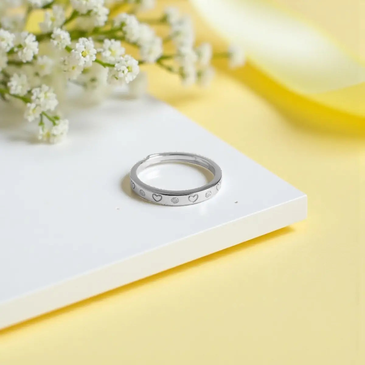 Silver Heart with Diamond Patterned Ring