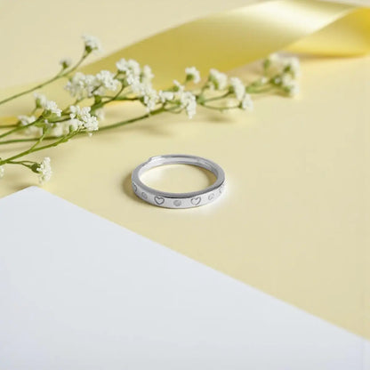 Silver Heart with Diamond Patterned Ring