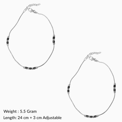 Silver Adjustable Minimalist Anklet with Black Beads